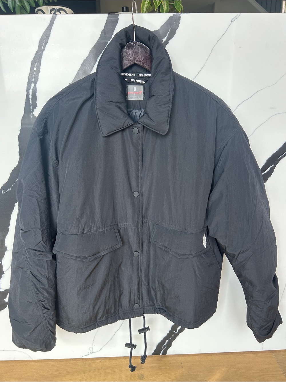 FP Movement by Free People Black Leightweight Puffer Jacket with Drawcord